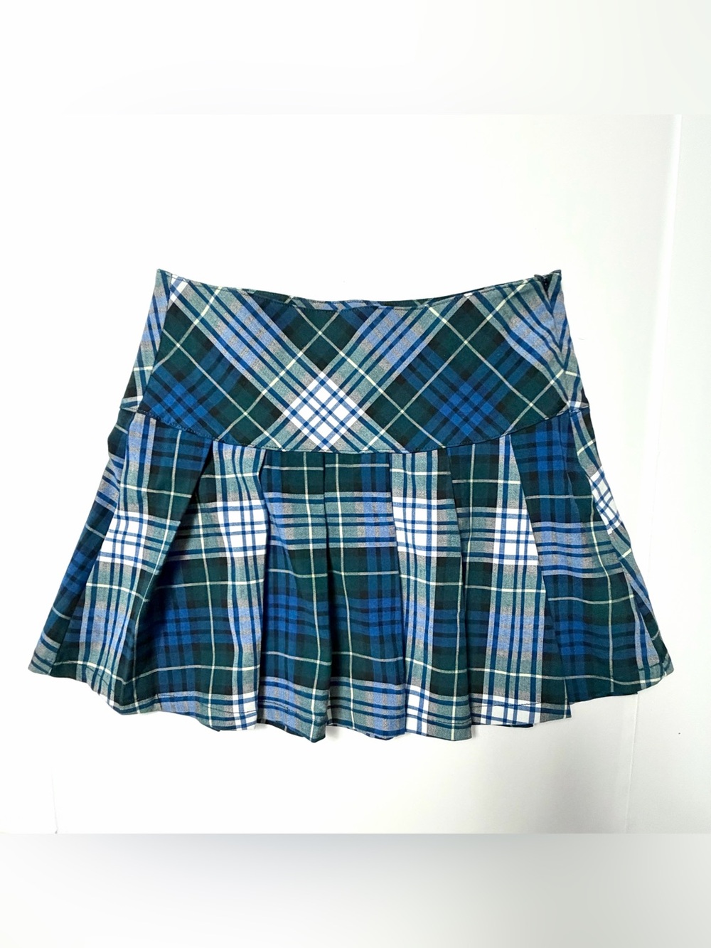 American Eagle Outfitters plaid pleated stretch mini skirt size 4 green/blue - Picture 7 of 9